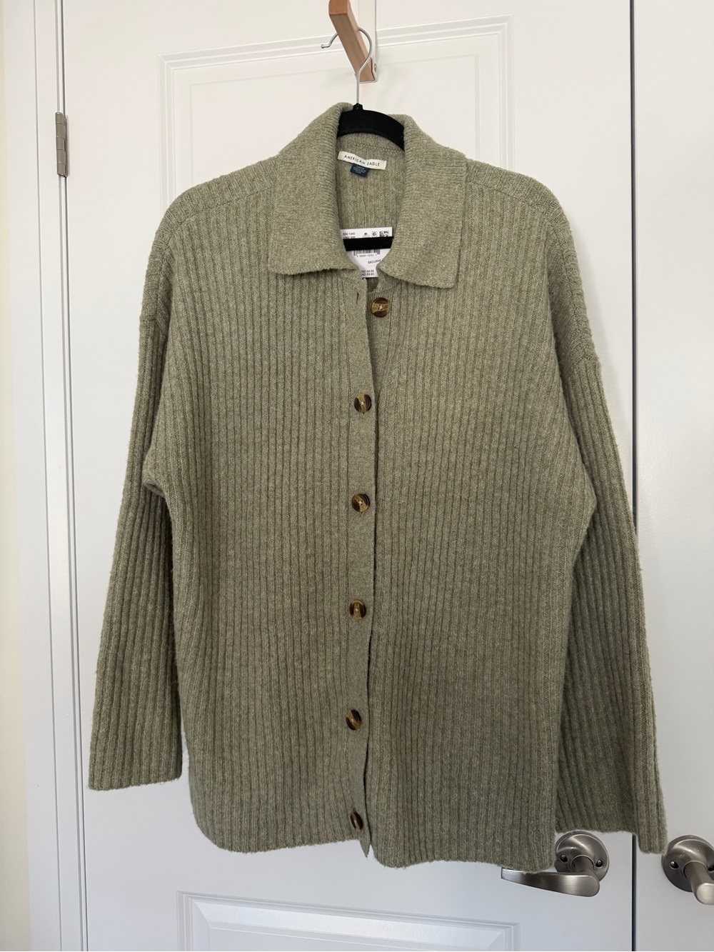 American Eagle Outfitters - Olive Ribbed Button-Front Cardigan